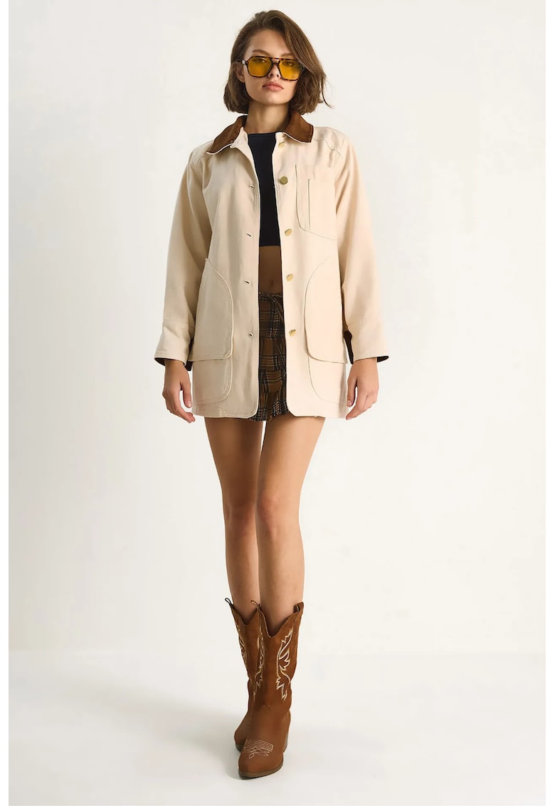Geaca dama - HiCCUP - Jacheta LUCCI Gabardine - guler din imitatie de piele - bej natural - textil
