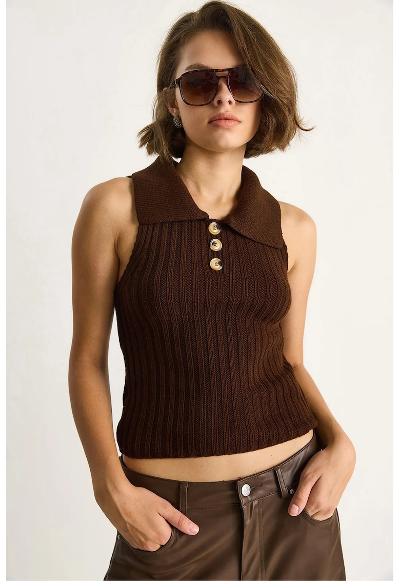 Maiou tricotat - cu inchidere cu nasturi - maro mocca inchis - Maro Mocha Inchis -