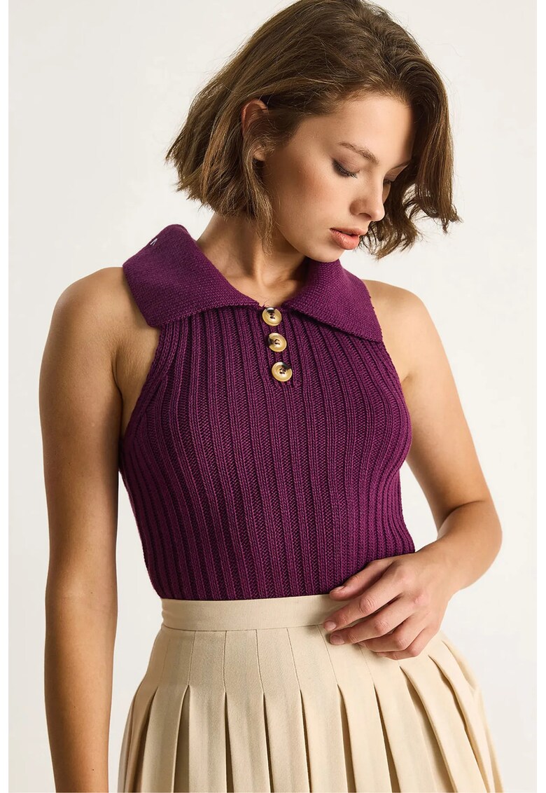 Bluza dama - bluza tricotata cu inchidere nasturi - Mov violet -