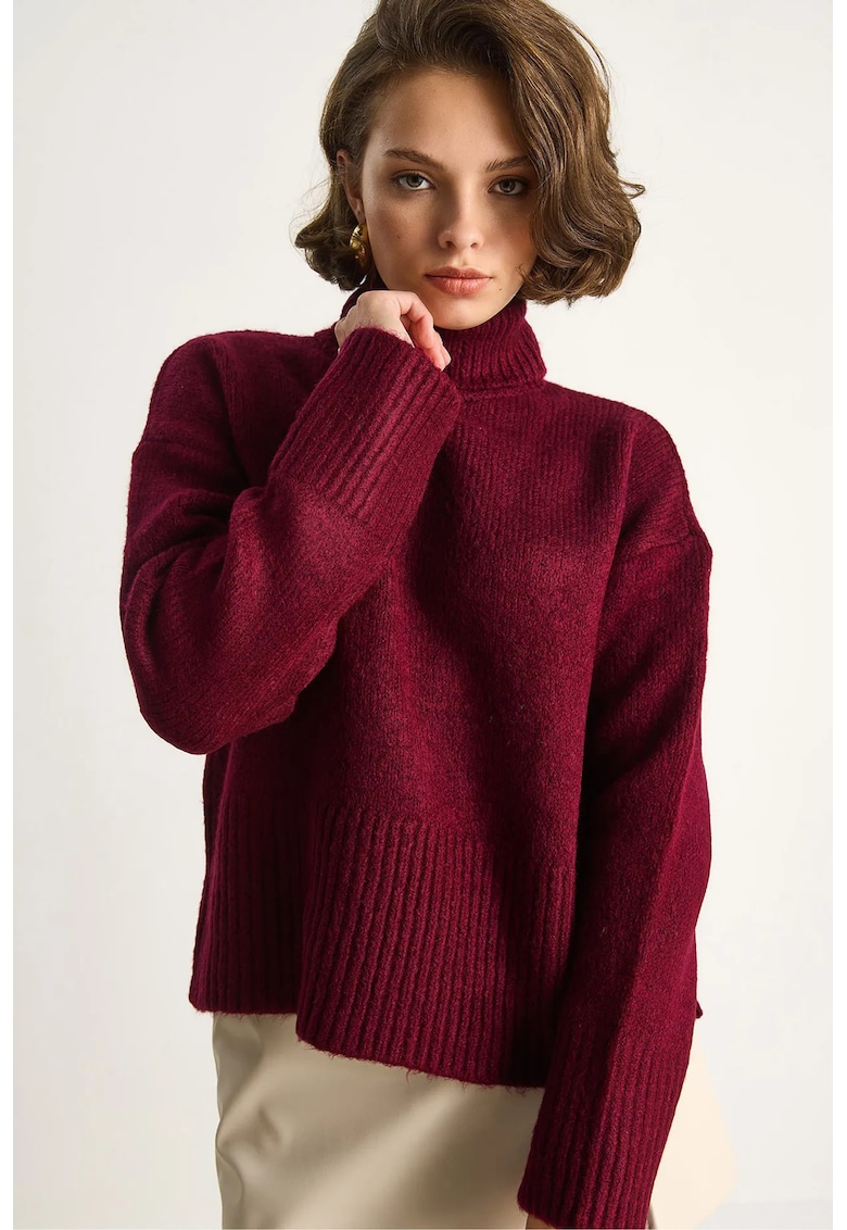 Pulover dama - pulover supradimensionat - tricot - Rosu Burgund -