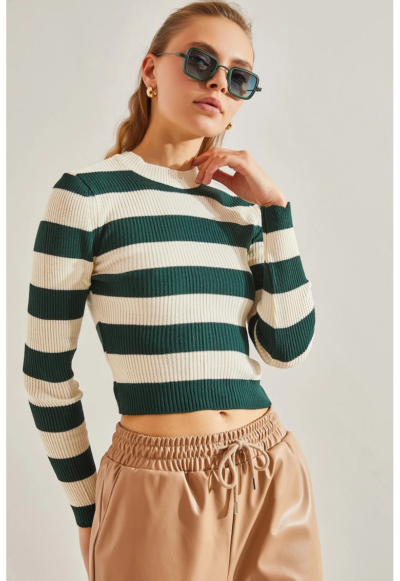 Bluza dama - HiCCUP - Tricot - Verde/Alb - Verde