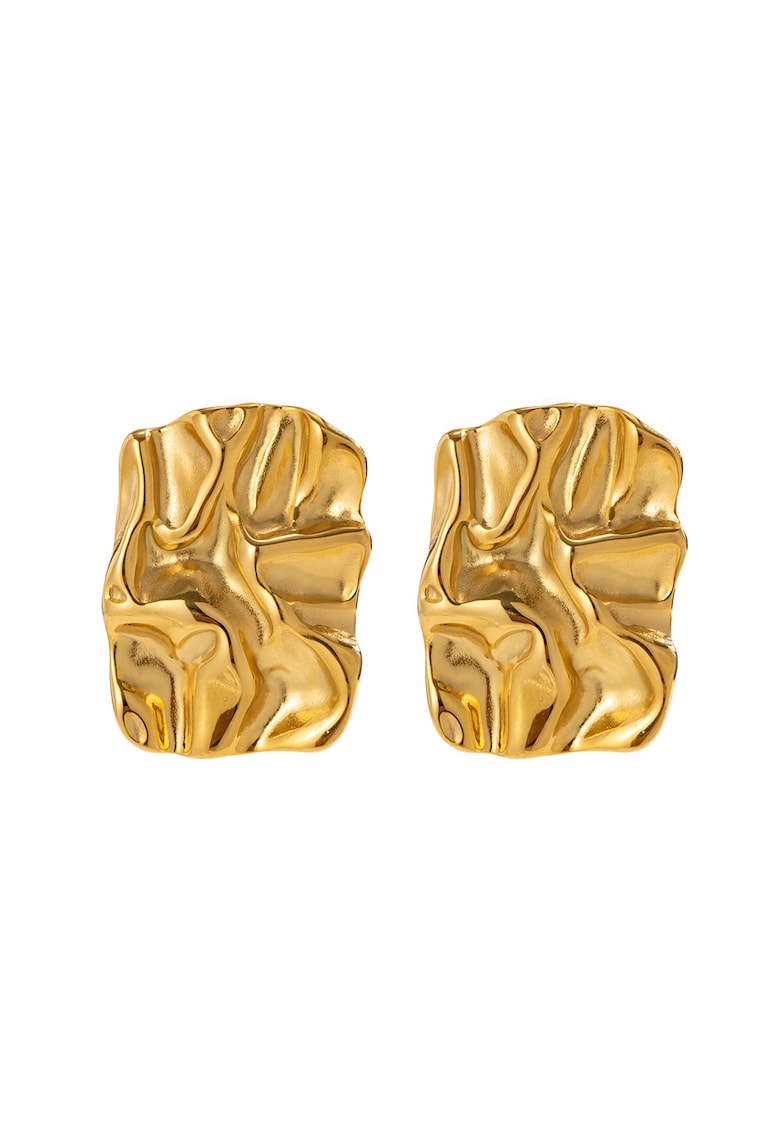 Cercei din otel inoxidabil - placat PVD cu aur 18K - cu pandantiv - design geometric - texturati