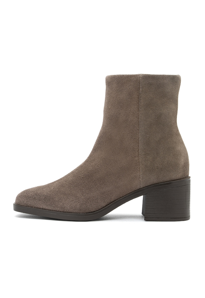 Botine de piele intoarsa cu varf patrat Dominika - Grej