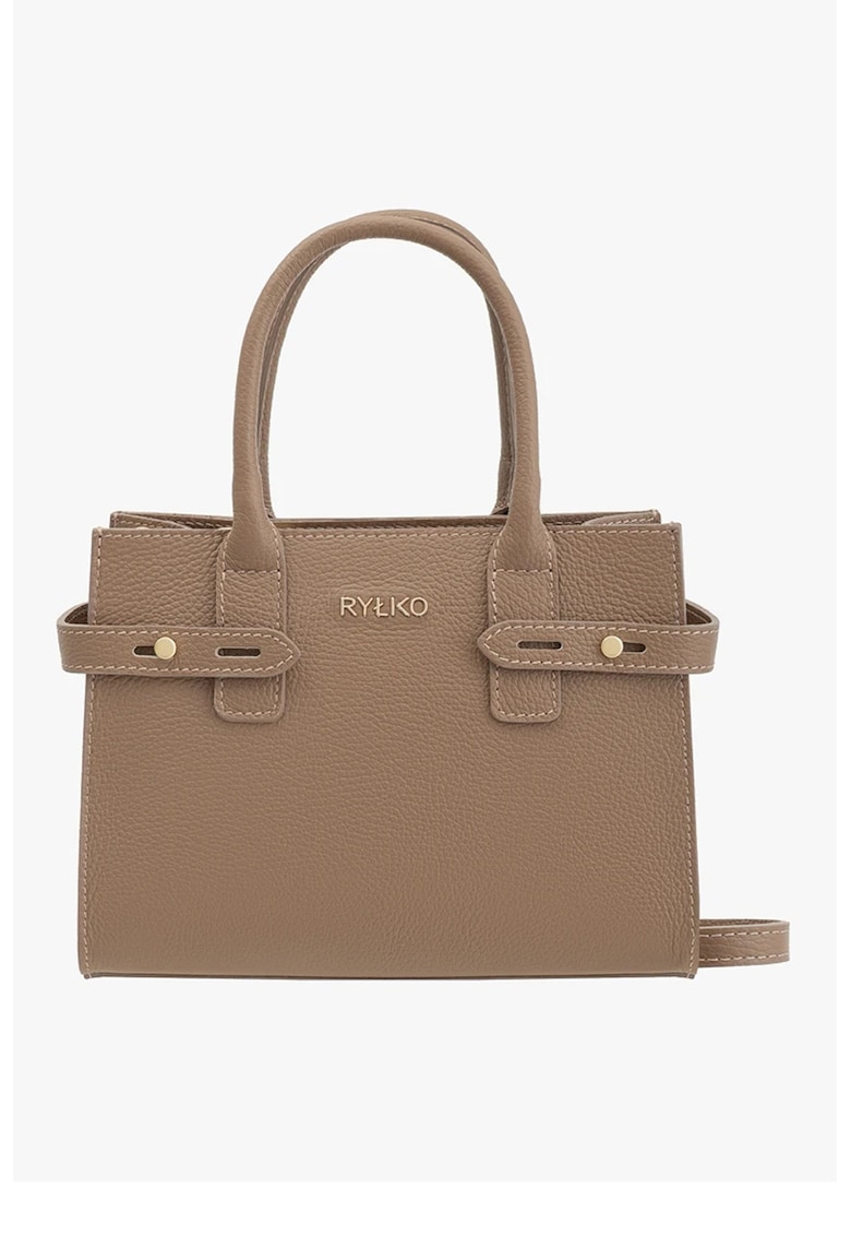 Geanta tote de piele cu bareta aditionala - Maro camel