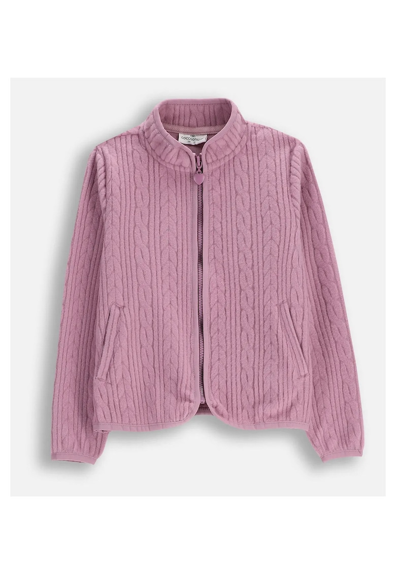 Bluza pentru fete - mov - tricotaj structural - cu fermoar - maneca lunga - cu buzunare