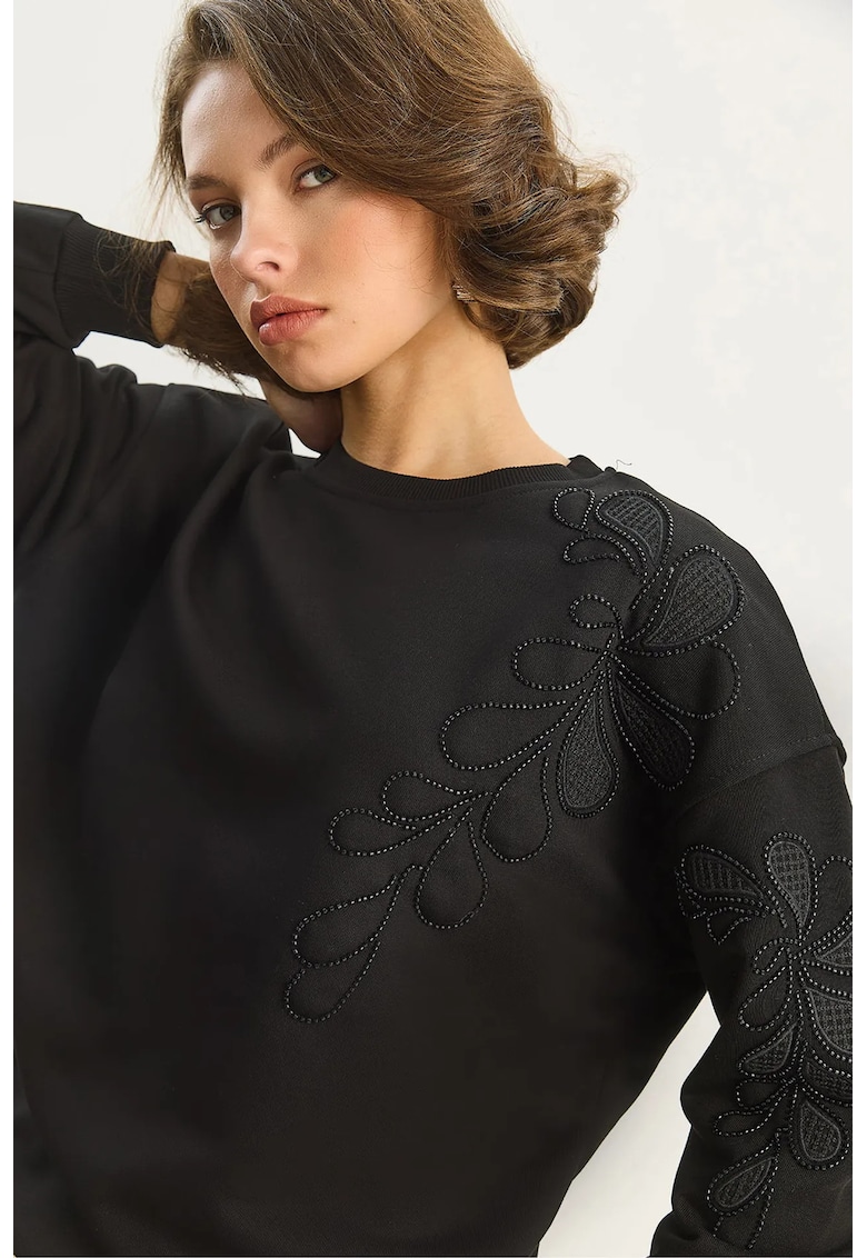 Bluza dama - HiCCUP - brodat la gat - negru - textil
