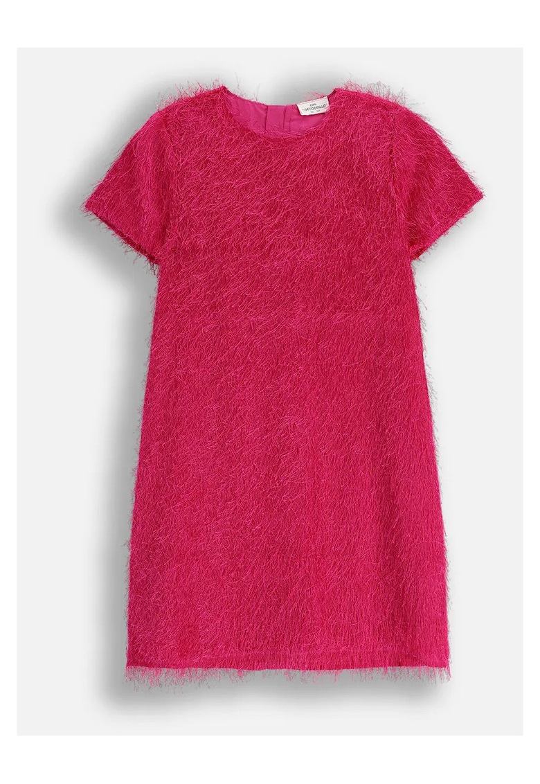 Rochie pentru fete - roz - franjuri - poliester - maneca scurta