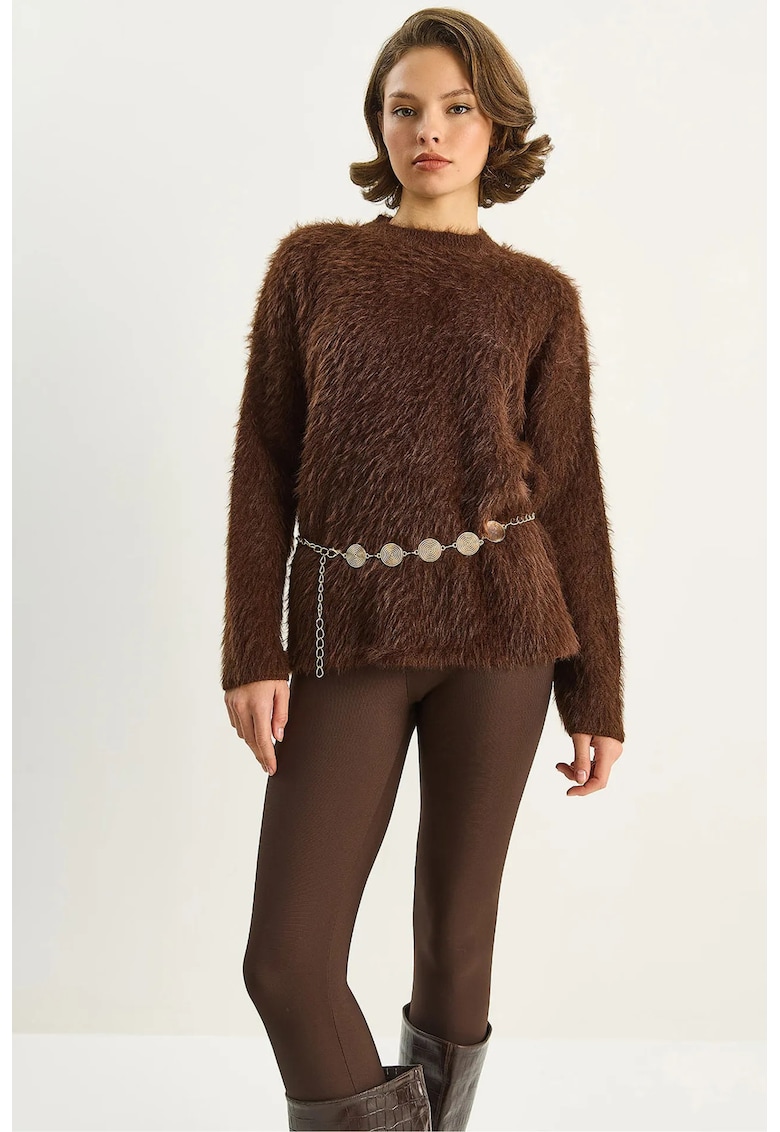 Pulovere= dama - pulover tricotat texturat - tricot - Mocha Brown -