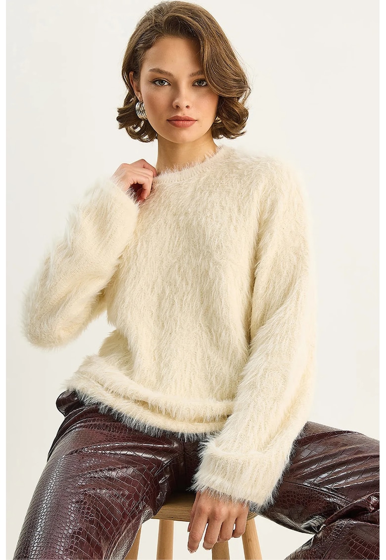 Pulover dama - pulover tricotat texturat - tricot - Crema naturala -