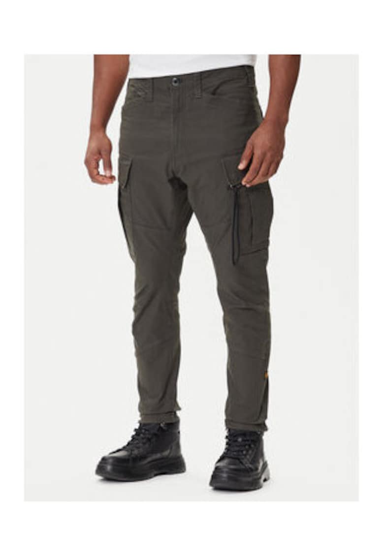 Pantaloni barbati - model 3D - verde - cu buzunare tip zip -