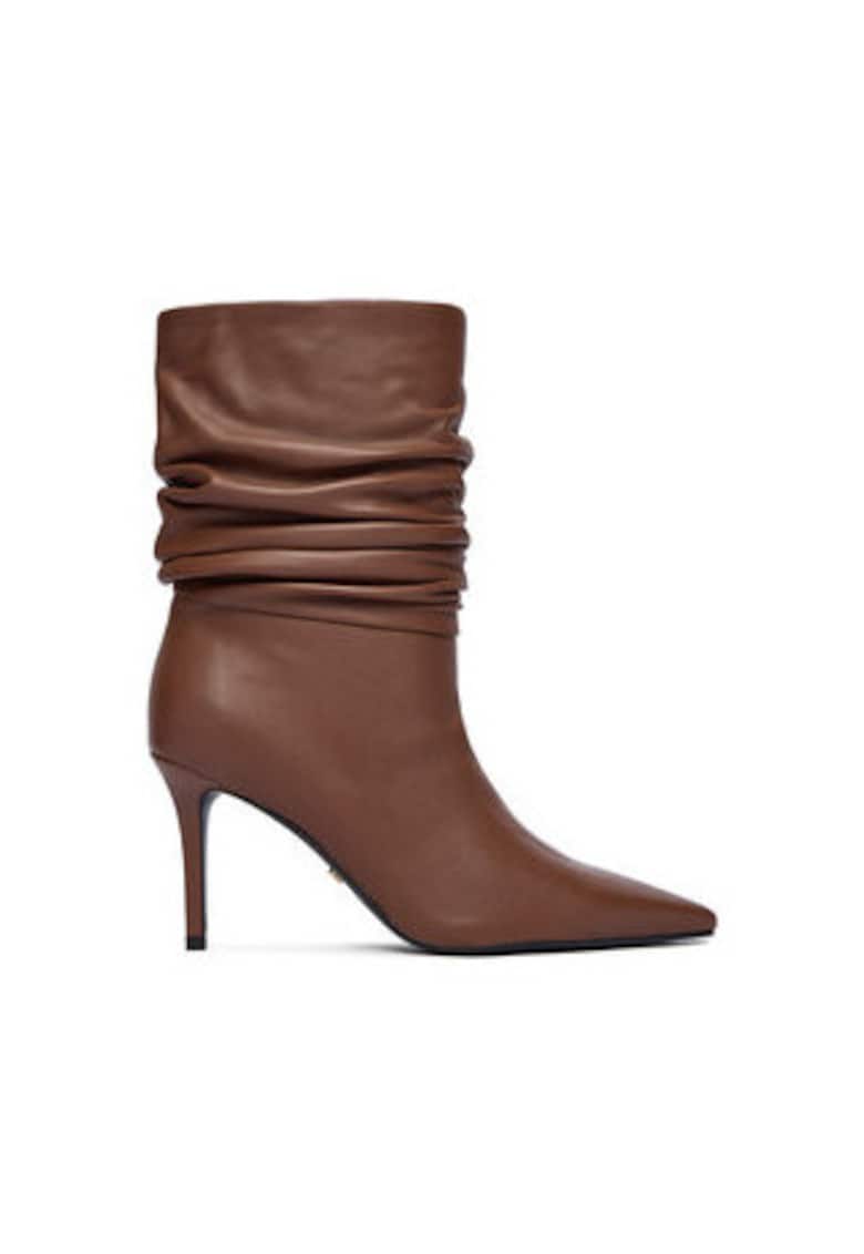 Botine slip-on din piele naturală pentru damă - Maro