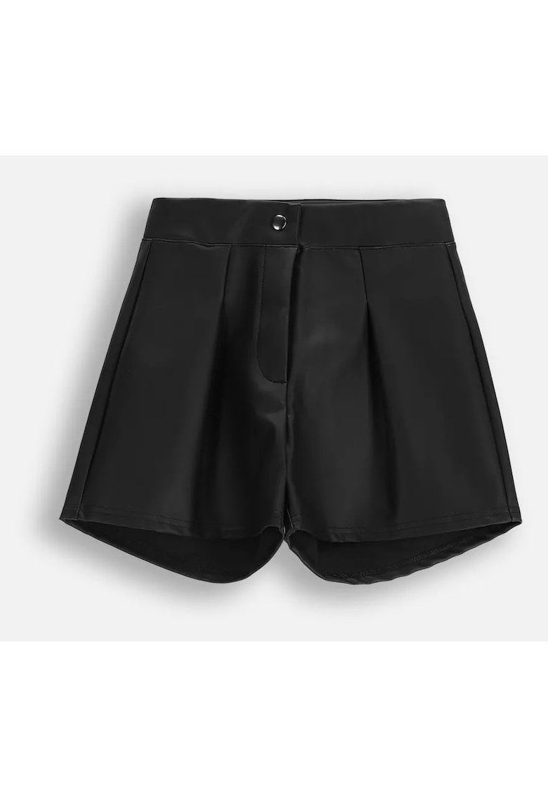 Pantaloni scurti copii - eleganti - negri - imitatie de piele - cu buzunare
