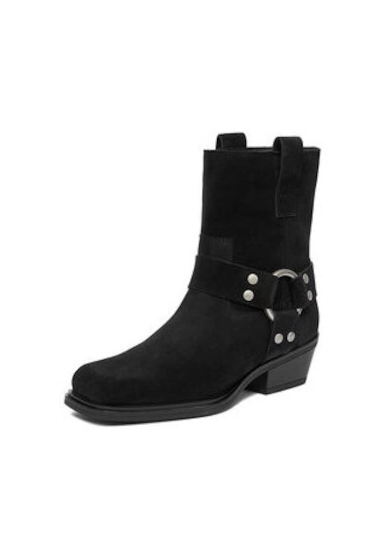 Botine dama slip-on - piele naturala - negru - cauciucuri elastice