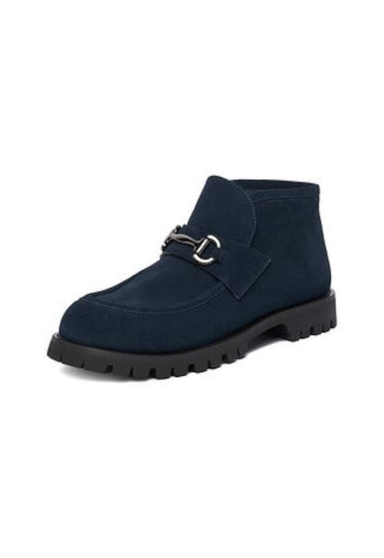 Ghete dama slip-on - piele naturala - albastru - benzi elastice
