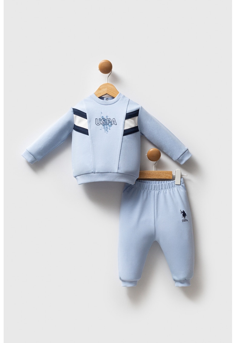 Trening cu imprimeu logo si talie elastica - Albastru pastel/Negru/Alb optic