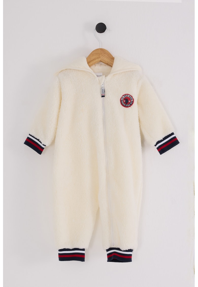 Salopeta din material teddy cu gluga si logo