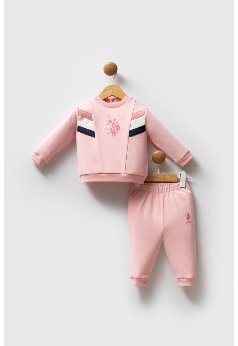 Trening din amestec de bumbac cu logo si banda elastica in talie