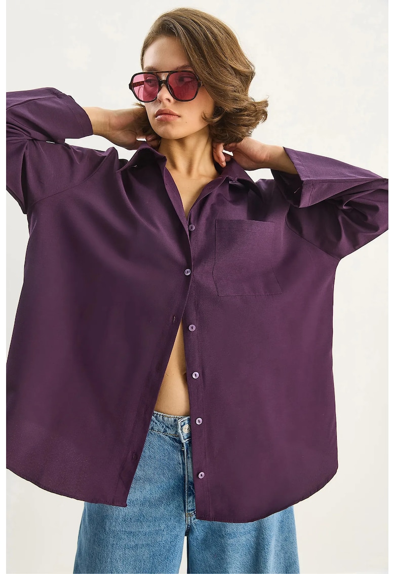 Camasa dama - camasa din poplin supradimensionata - mov ametist - textil -