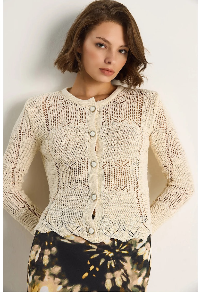 Cardigan - HiCCUP - tricot subtire - ivory natural - femei -