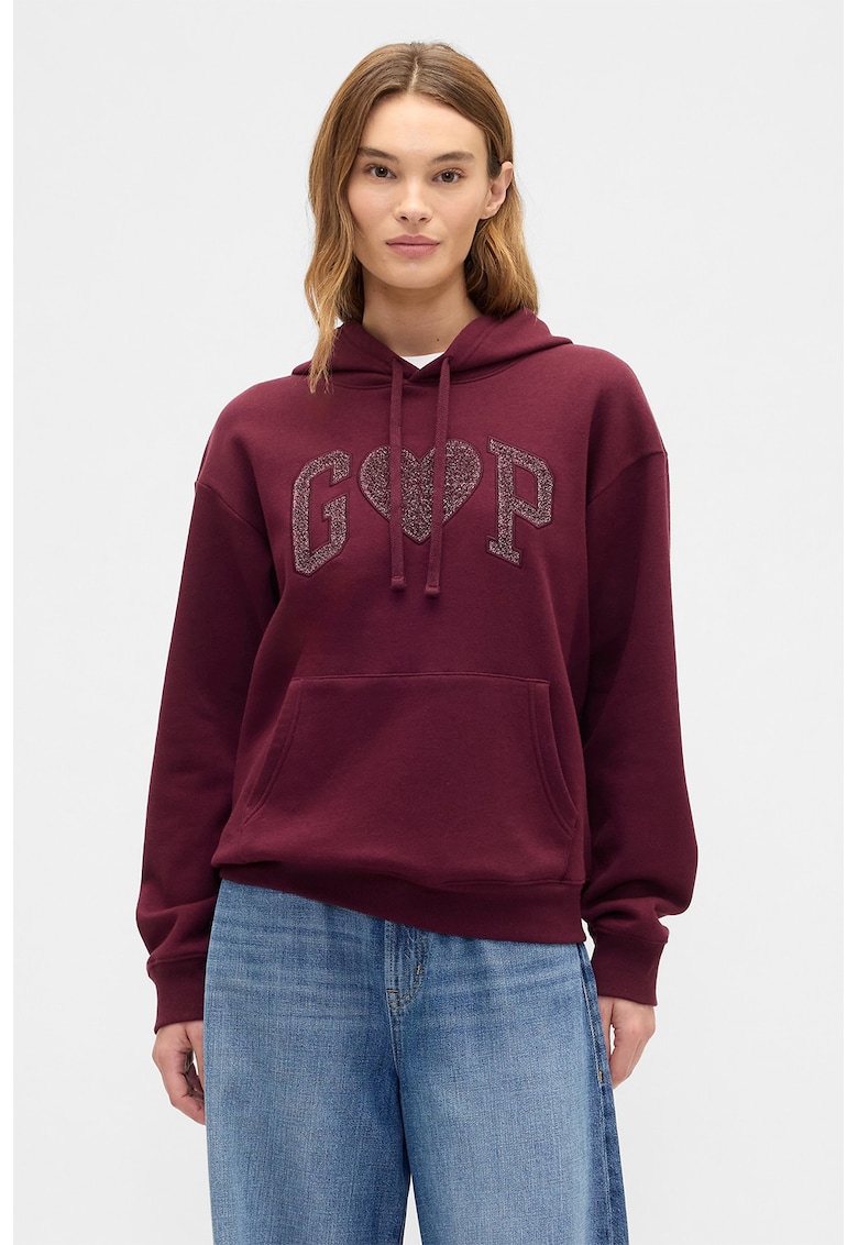 Hanorac din amestec de bumbac cu logo - Visiniu