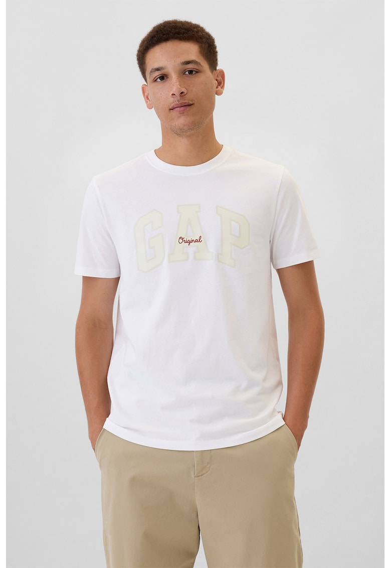 Tricou cu imprimeu logo - Galben pal/Alb optic