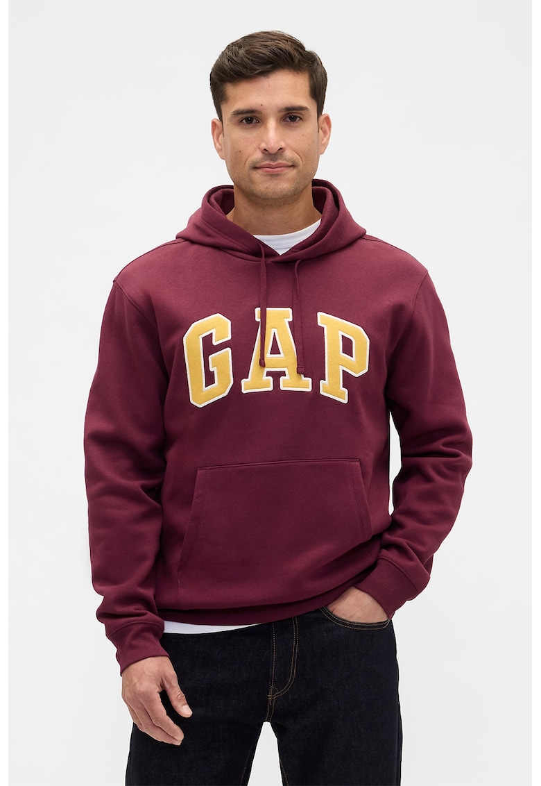 Hanorac cu logo si buzunare kangaroo - Visiniu