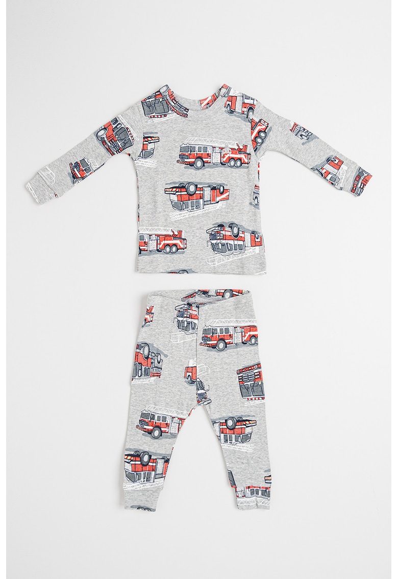 Pijama din bumbac cu maneci lungi si imprimeu