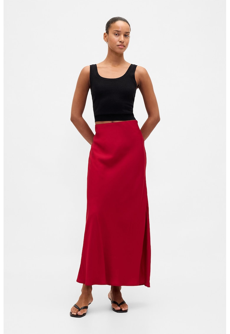Fusta maxi satinata cu slit lateral