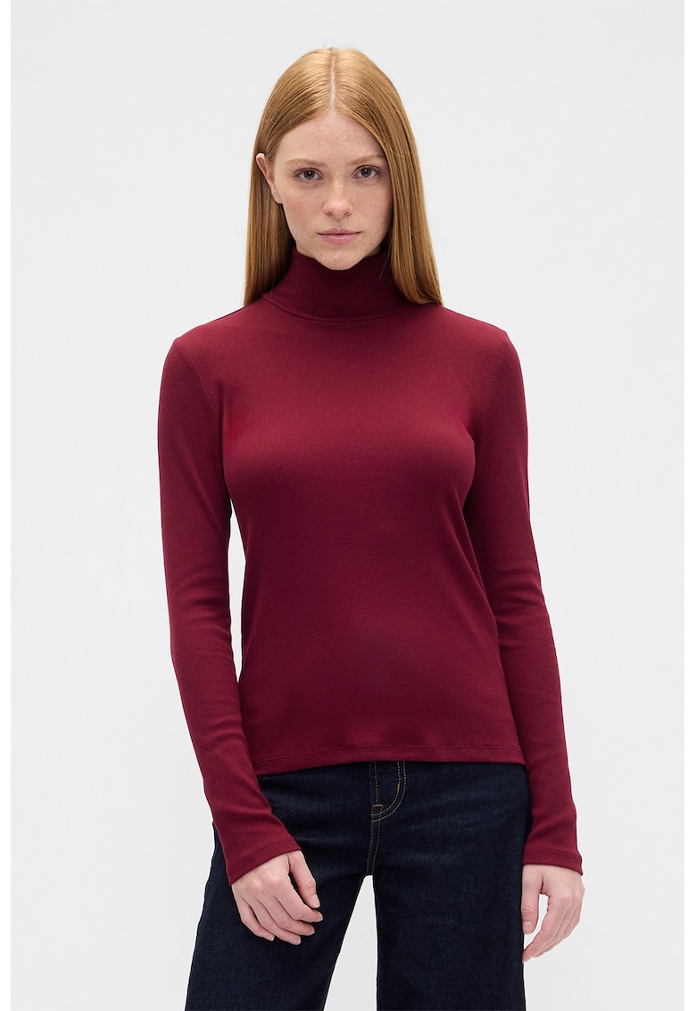 Bluza slim fit cu guler inalt si model uni