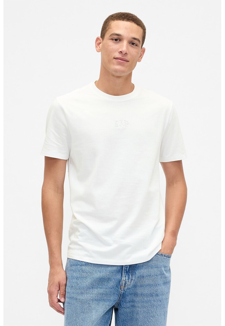 Tricou regular fit cu logo brodat - Alb murdar