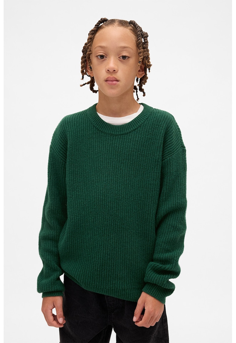 Pulover tricotat cu decolteu la baza gatului - Verde englez