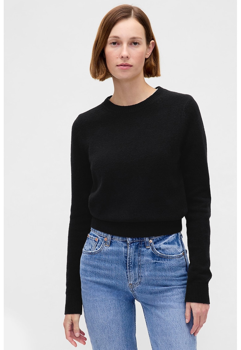 Pulover regular fit cu decolteu la baza gatului