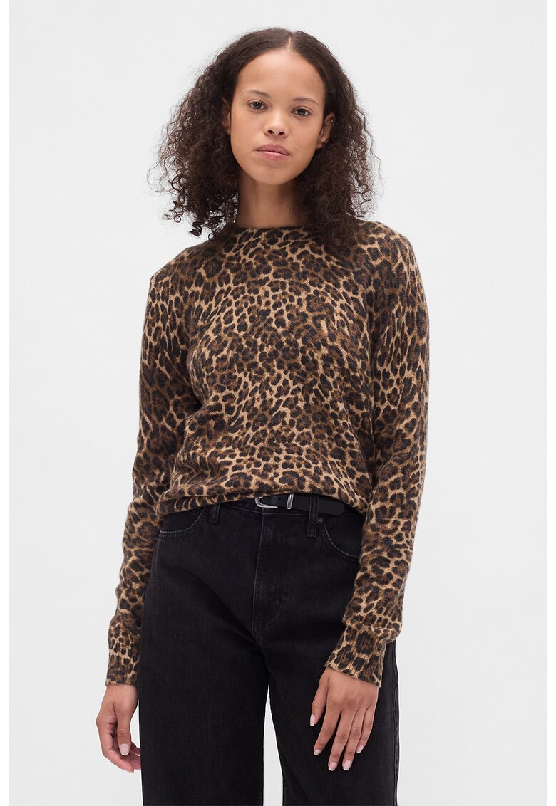 Pulover regular fit cu decolteu la baza gatului - Negru/Maro