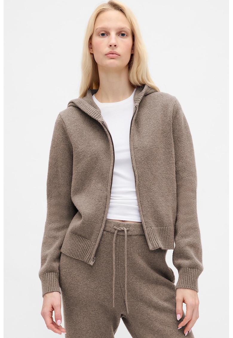 Pulover cu fermoar si gluga