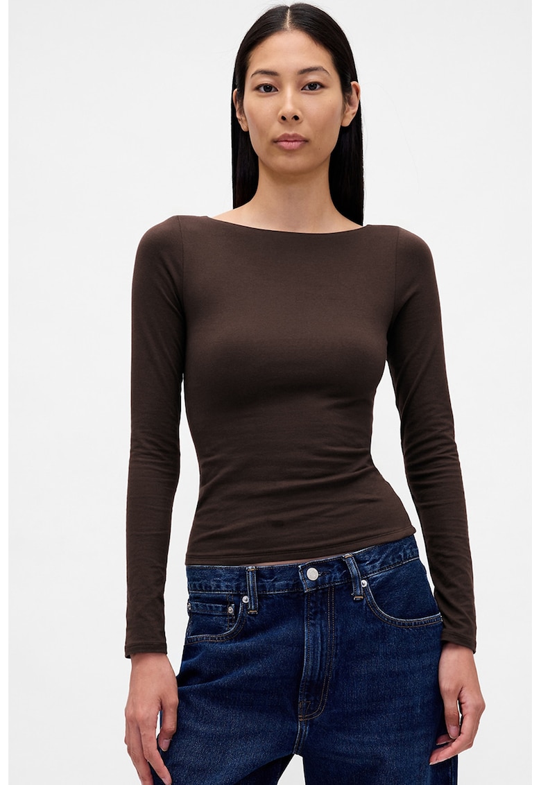 Bluza slim fit cu decolteu barcuta