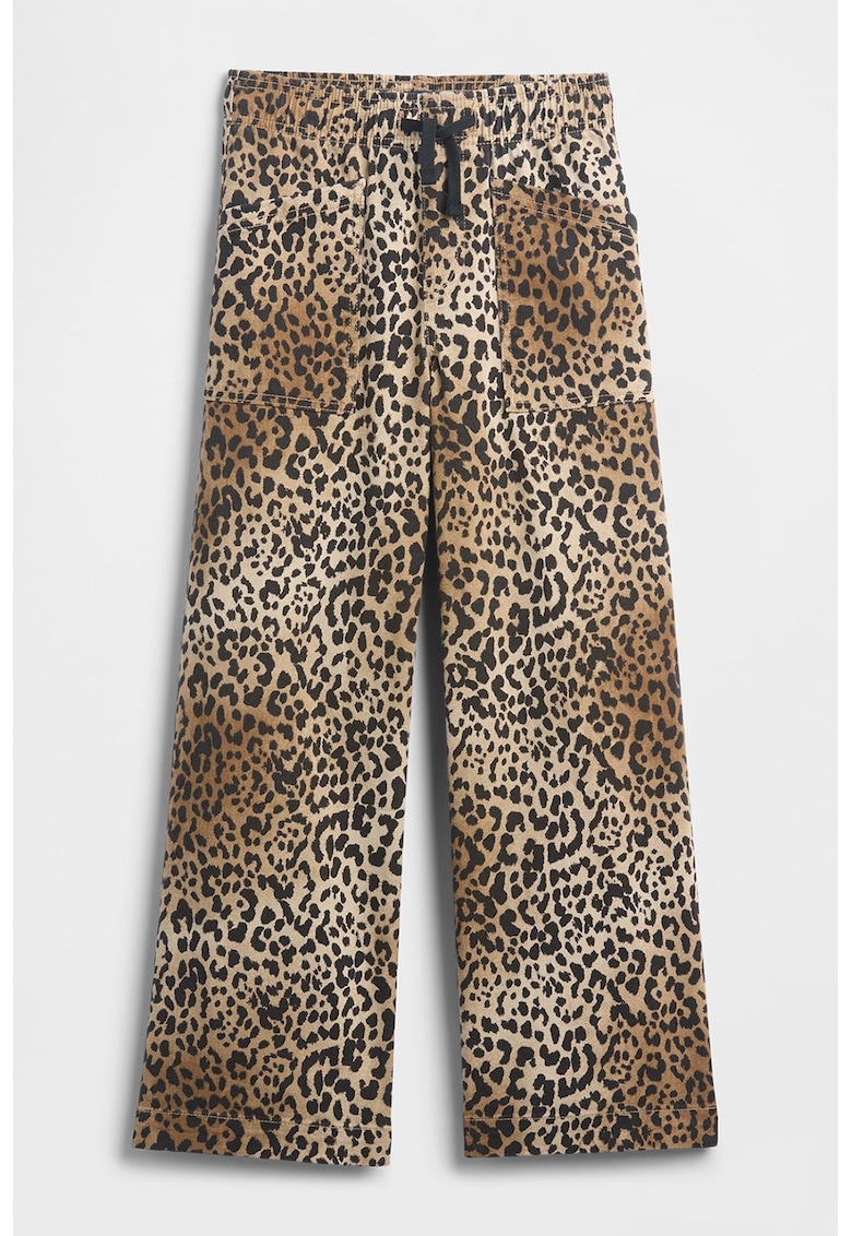 Pantaloni cu animal print si snur - Negru/Maro deschis