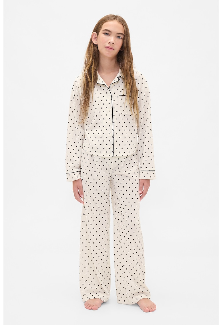 Pijama cu buline si revere decupate