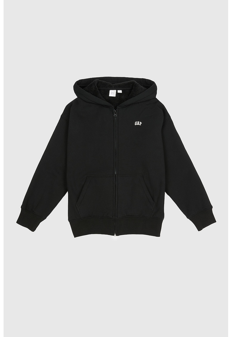 Hanorac cu fermoar si logo - Negru