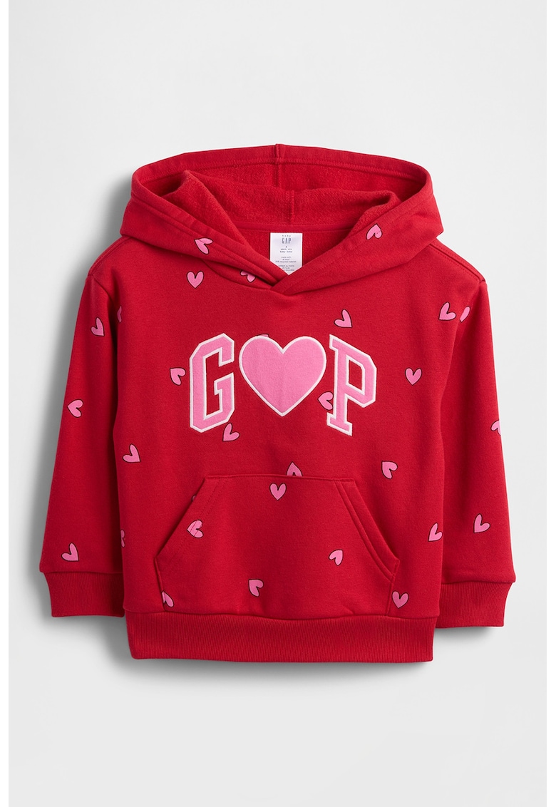 Hanorac cu inimi si buzunar angaroo - Roz deschis/Rosu vermillion