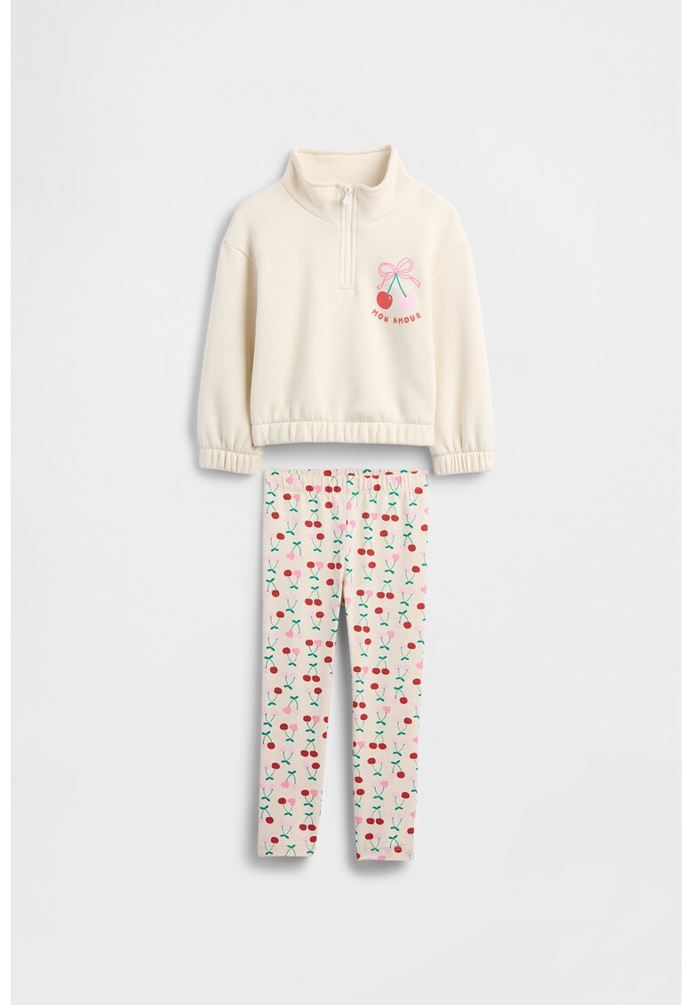 Set de colanti si bluza de trening cu fermoar scurt si model - Rosu/Verde/Alb fildes