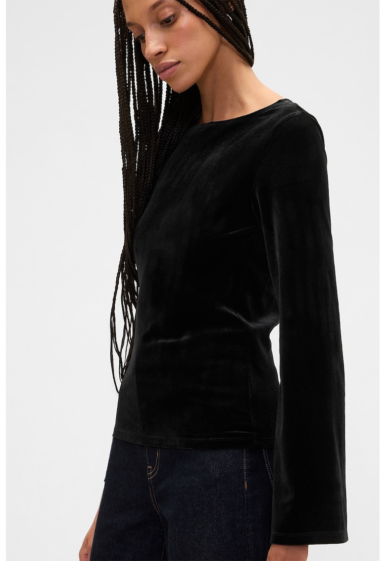 Bluza din velur si maneci clopot - Negru