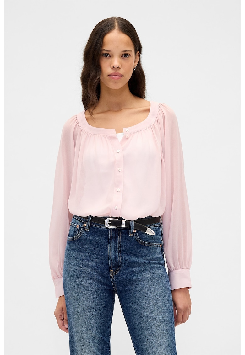 Camasa semitransparenta cu maneci bufante