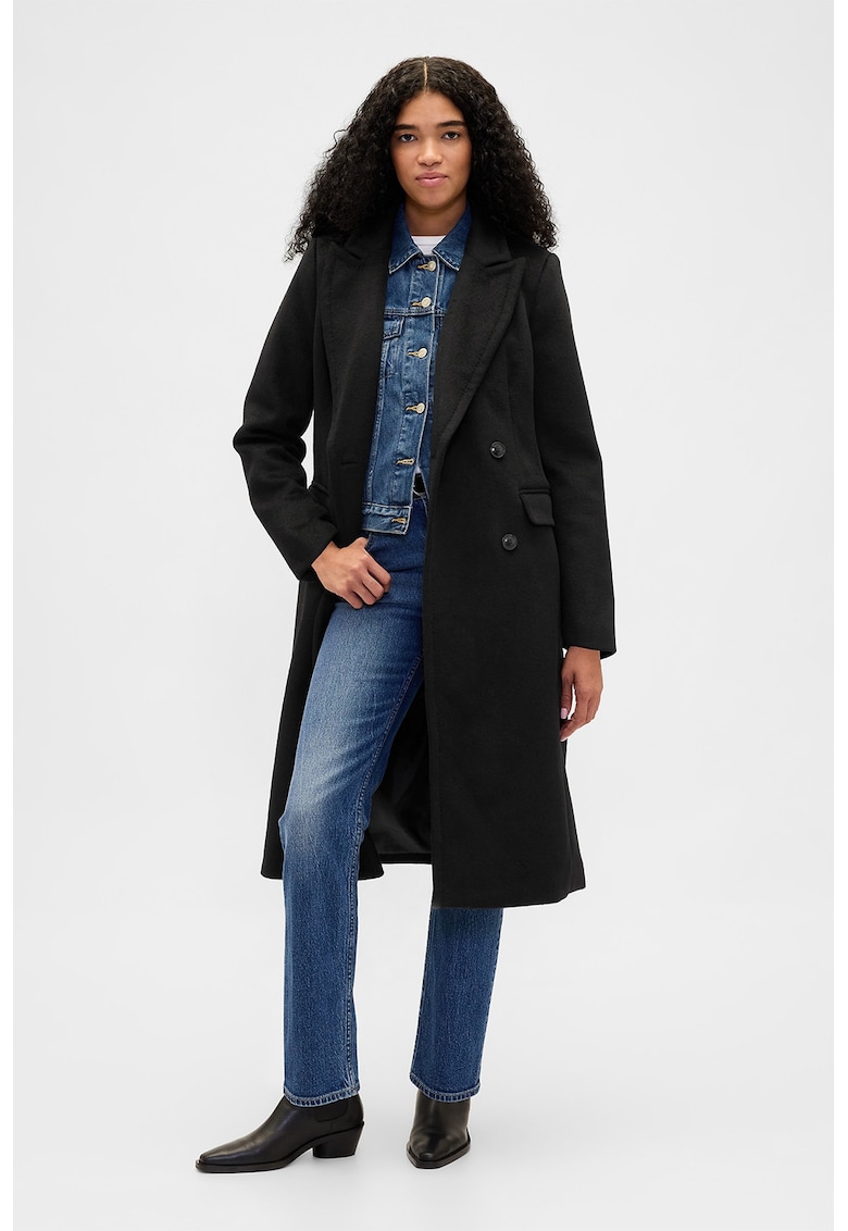 Palton lung cu model cu doua randuri de nasturi