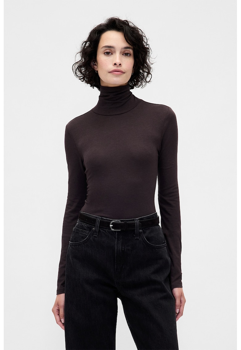 Bluza slim fit din amestec de modal cu guler inalt