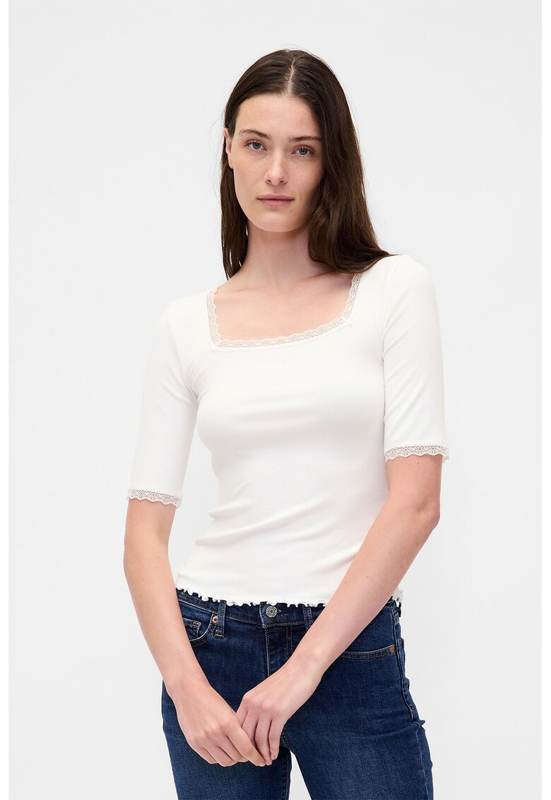 Bluza din amestec de modal cu decolteu patrat - Alb