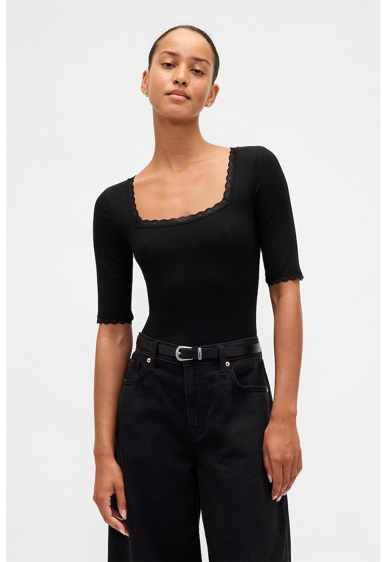 Bluza din amestec de modal cu decolteu patrat - Negru