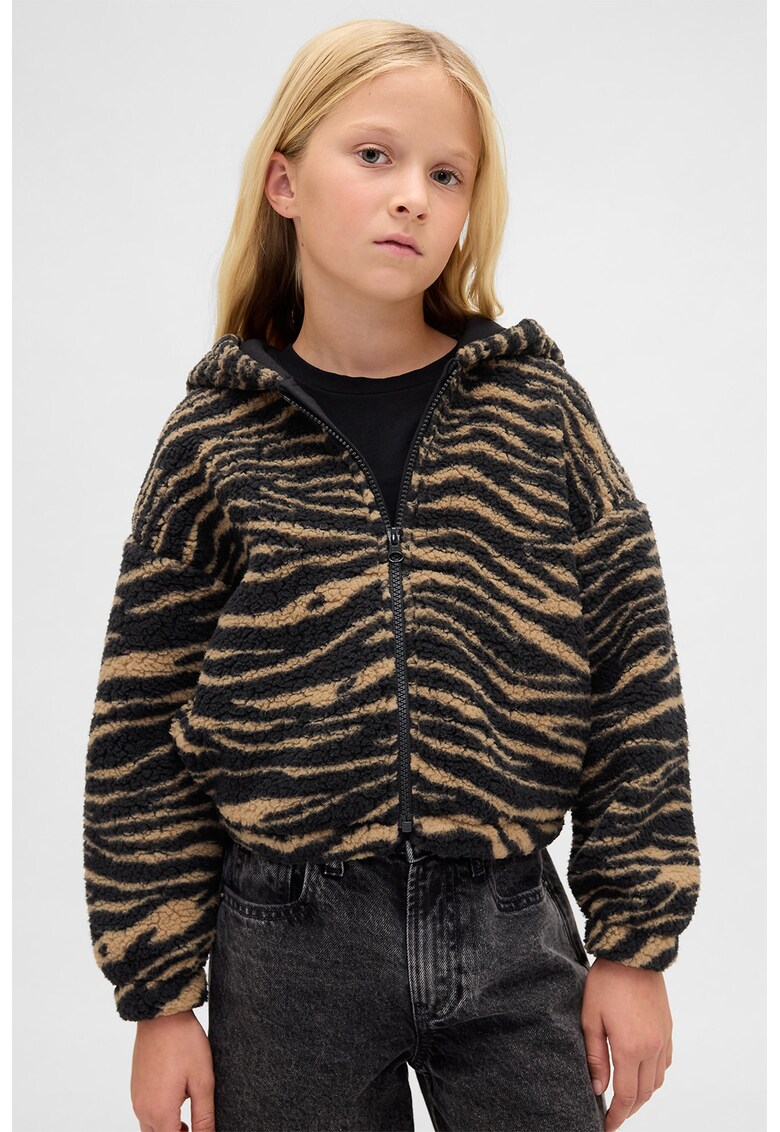 Hanorac pufos cu fermoar si model animal print