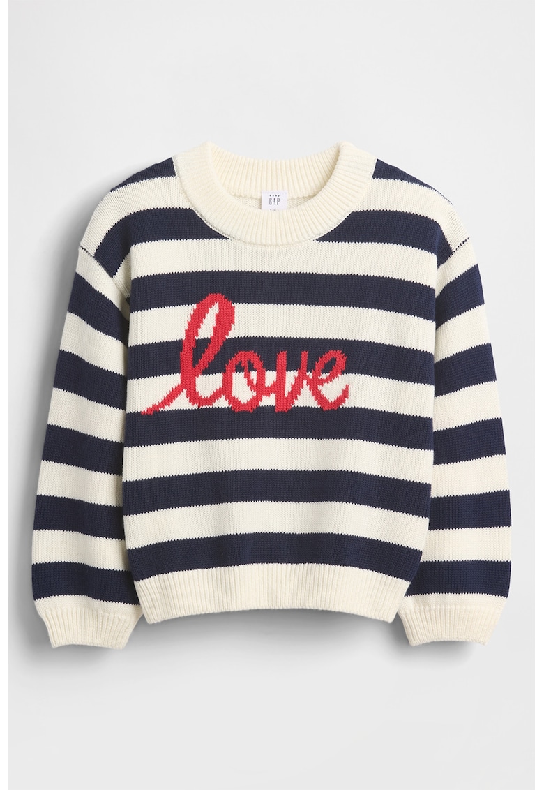 Pulover din bumbac cu model si maneci cazute