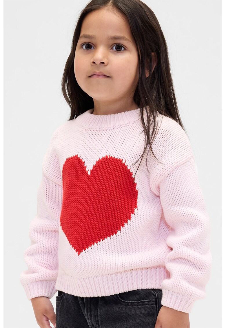 Pulover din bumbac cu model si maneci cazute