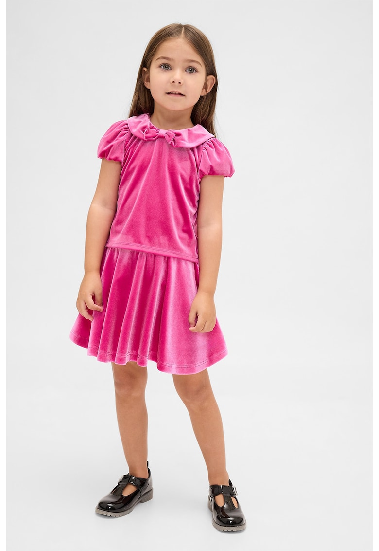 Set de tricou cu aspect de catifea si fusta cu pliuri - 2 piese